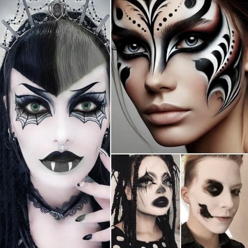 Black White Makeup Palette, White Pressed Setting Powder Goth Halloween Black Gothic Foundation & EyeShadow Kit, Matte Finish for Smokey Eyes, High-Pigment Face Paint Skeleton Cosplay & Costume Looks - Image 6
