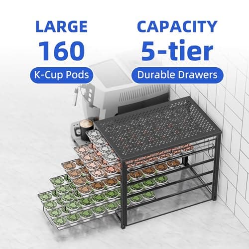 Simple Trending 5 Tier Coffee Pod Holder for K Cup, 160 Pod Pack Capacity Rack, Metal, Black - Image 5