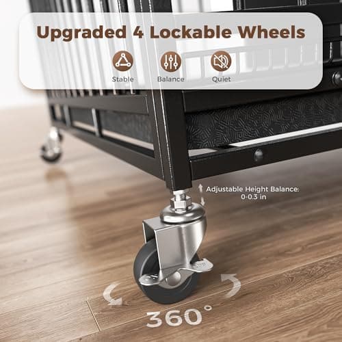 48"/38" Dog Crates for Large Dogs, Upgraded 4 Lockable Wheels, Removable Door, Dog Kennel Indoor, Max Load 300Lbs, Easy to Clean, Removable Tray, XL Dog Cage for Large and Medium Dogs - Image 5