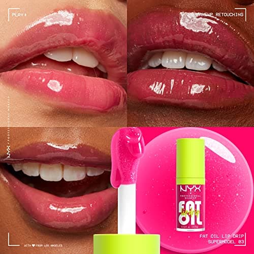 NYX PROFESSIONAL MAKEUP Fat Oil Lip Drip, Moisturizing Lip Oil Gloss, Vegan Tinted Formula, Up to 12 HR Hydration - Supermodel (Shimmering Magenta) - Image 3