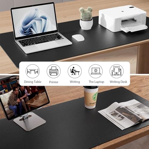 Aothia Non-Slip Waterproof PU Leather Desk Pad Protector for Mouse, Writing Desk, Office, Home, Laptop Blotter, 23.6" x 13.7", Black - Image 6
