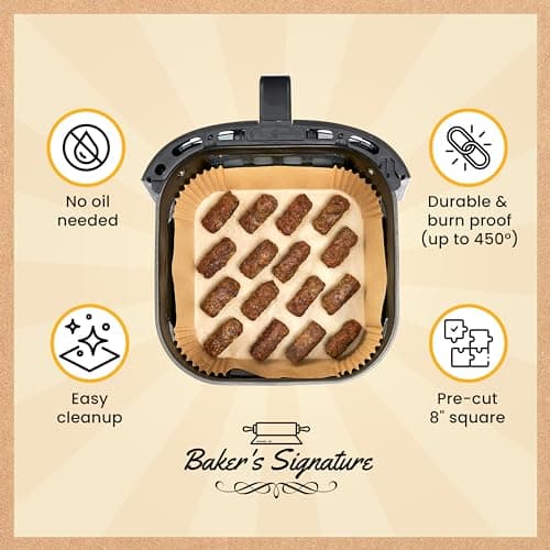 Air Fryer Paper Liners, 125Pcs Air Fryer Disposable Liners, Non-Stick and Oil Proof for Easy Cleanup, 8” Square for 5-8 qt Basket by Baker's Signature - Image 9