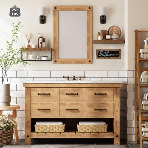 QEEIG ‎Bathroom Shelves Over Toilet - Paper Storage Wall Mounted Farmhouse Decor Decorations Aesthetic Décor Sign Small Floating Shelf 2+1 Set 16 inch, Rustic Brown (020BN) - Image 4