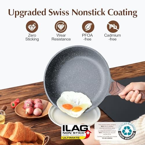 SENSARTE Nonstick Frying Pan Skillet, Swiss Granite Coating Omelette Pan, Healthy Stone Cookware Chef's Pan, PFOA Free (8/9.5/10/11/12.5 Inch) (9.5 Inch) - Image 2