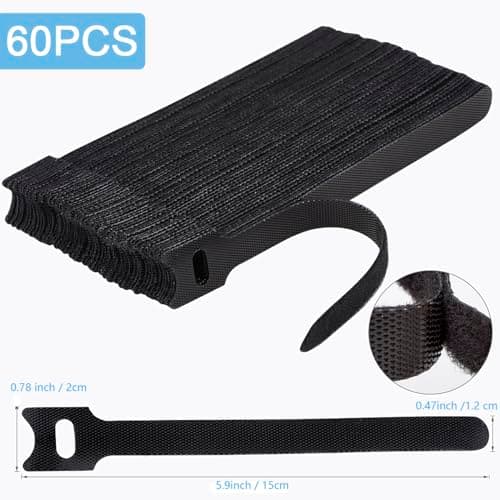 Nettbe 60 PCS 6 Inches Reusable Cable Ties, Adjustable Cord Straps Wire Organizer Cord Wrap and Hook Loop Cable Management - Image 2