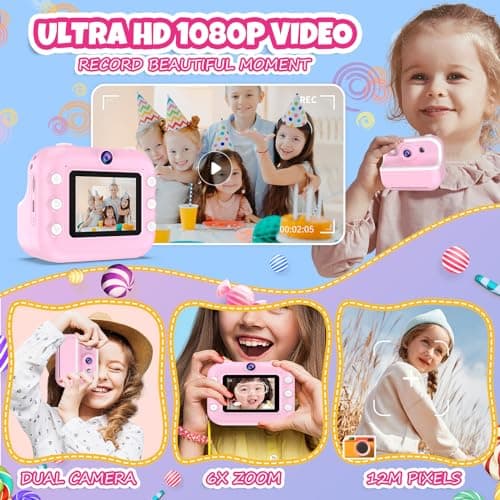 TOZDTO Kids Camera Instant Print,1080P HD Dual Lens Selfie Camera Toys for Girls & Boys Ages 3-12, Instant Photo Printing with 3 Rolls of Paper & 32GB Card, Christmas Birthday Gift for Toddlers (Pink) - Image 3