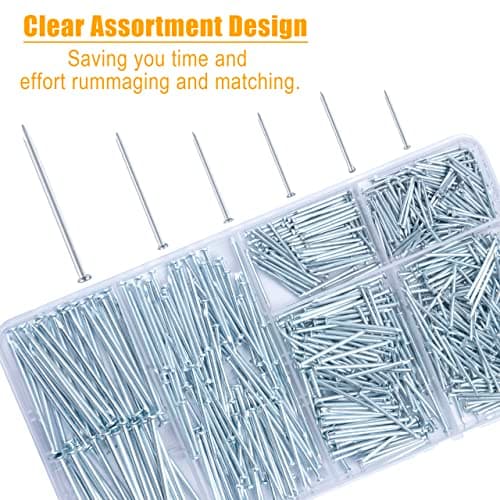 KURUI 700pcs Hardware Nails for Hanging Pictures, Up to 2"-Long Finish Nails Assortment Kit for Wall Art Decor, 640 Frame Nails and 60 Small Finishing Nails for Drywall Wood - Silver Picture Hangers - Image 3
