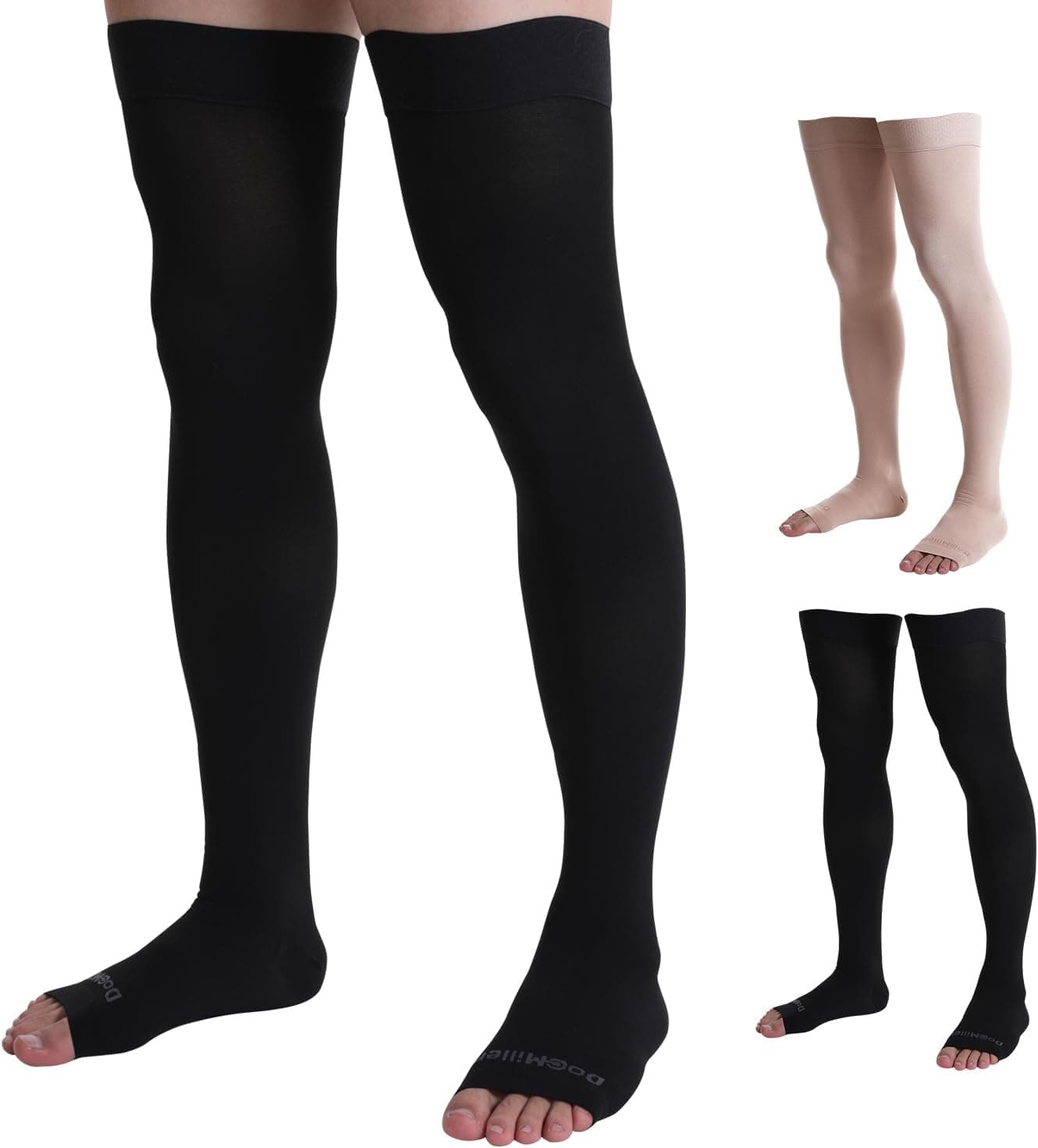 Doc Miller Thigh High Open Toe Compression Stockings 15-20mmHg for Varicose Veins, Pregnancy Support Open Toe Thigh High Compression Socks for Women and Men X-Large Black - Image 2