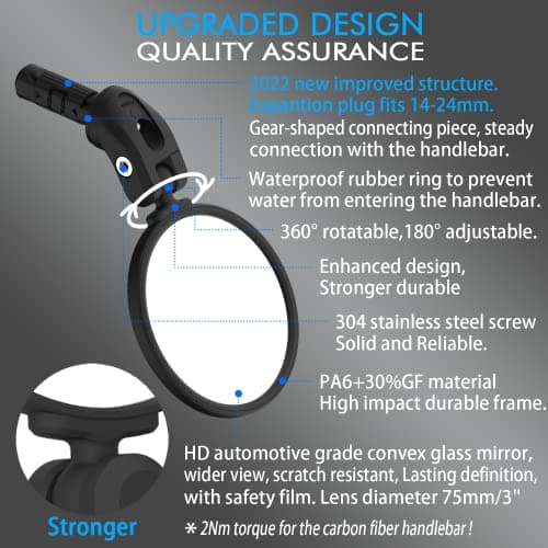 BriskMore Black Convex Rearview Mirrors, 2PCS Adjustable Handlebar Bicycle Mirrors for Road, Mountain, Scooter Bikes - Image 3