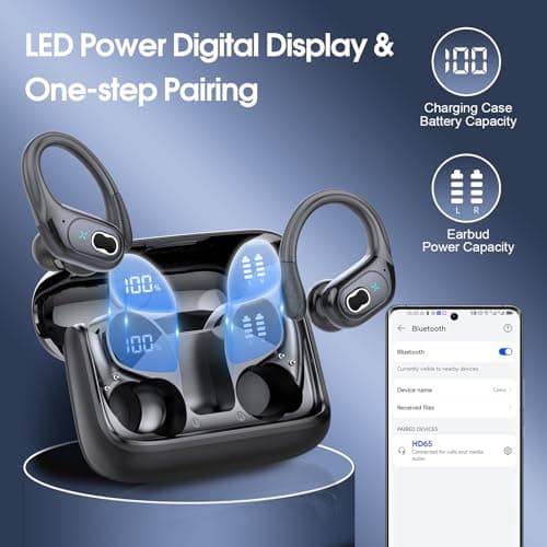 Wireless Earbuds 75hrs Bluetooth 5.4 Headphone Sport, 2025 Bluetooth Earbuds Stereo Deep Bass Over Ear Bud with Earhooks, ENC Noise Cancelling Mic, IPX7 Waterproof Earphone for Workout/Running - Image 6