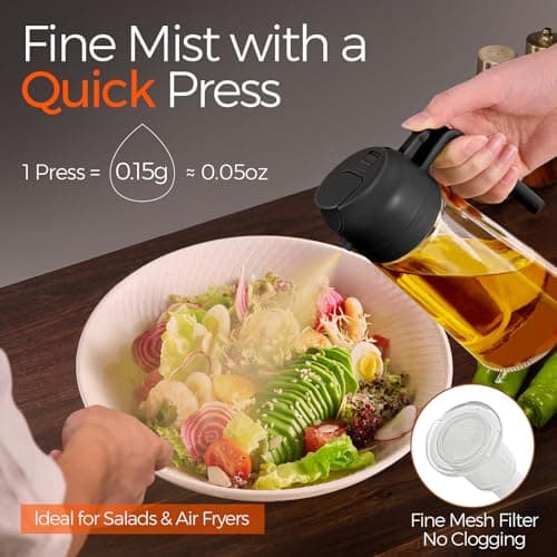YRRAMATE 16oz/470ml Glass Olive Oil Sprayer for Cooking with Stickers, 2 in 1 Oil Dispenser for Kitchen Gadgets, Food Grade Premium Spray Bottle with Portion Control for Salad, Frying, BBQ (Black) - Image 3
