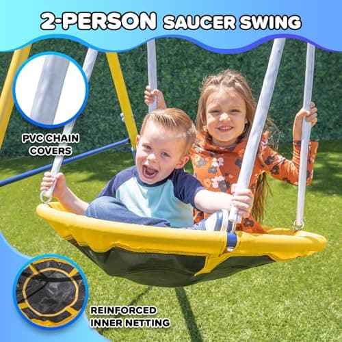 Sportspower Starlight Metal Swing Set with 2 LED Light-Up Swings, Saucer Swing & 5ft Slide – Outdoor Kids Playset with Sturdy Frame and Safety Features - Image 5