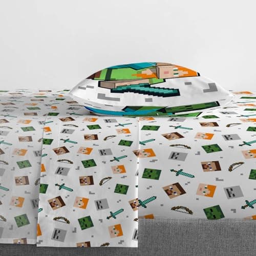 Jay Franco Minecraft Twin Comforter Set - 5 Piece Bedding Includes Sheet Set & Pillow Covers - Super Soft Kids Bedding Features Creeper & Zombie - Image 4