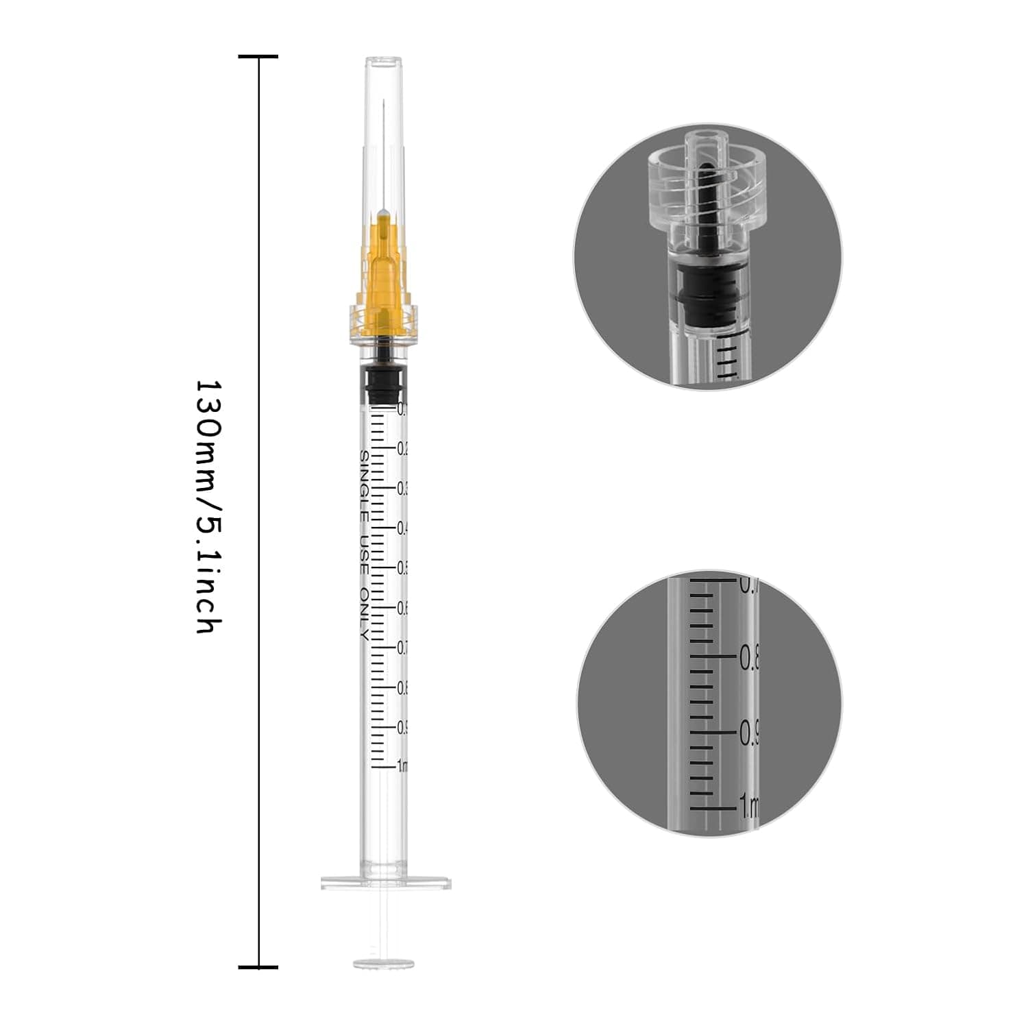 25 Gauge 1 inch Needle with Syringe 30Pack,1ml Luer Lock Disposable Syringes with Needle,Individually Wrapped - Image 3