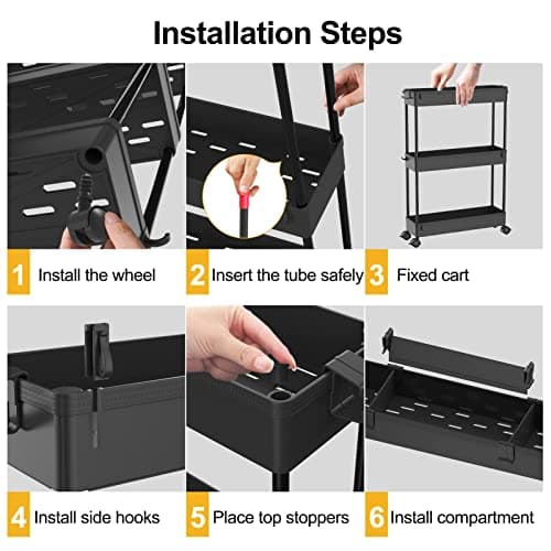 SPACELEAD Slim Storage Cart 4 Tier,Bathroom Organizer Rolling Utility,Mobile Shelving Unit Slide Out for Office, Kitchen, Laundry Room & Narrow Places,Black - Image 5