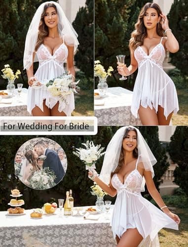 Avidlove Wedding Lingerie for Bride Lace Babydoll Sexy Lace Sleepwear for Women, White, Medium - Image 2