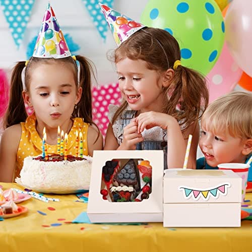 TOMNK 60pcs Cookie Boxes, 8x8x2.5 Inches Bakery Boxes with 2 Style Windows for Chocolate Strawberries, Pie, Pastry, Dessert, Cake - Image 7