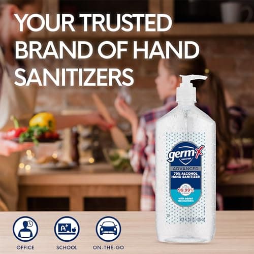 Germ-X Advanced Hand Sanitizer, Non-Drying Moisturizing Clear Gel, Instant and No Rinse Formula, Large Family Size Pump Bottle, Back to School Supplies, 34 Fl Oz (1 Liter) - Image 7