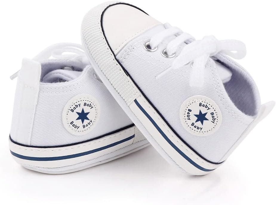 Unisex Baby Girls Boys Canvas High-top Shoes, Newborn Infant Anti-Slip Soft Sole Frist Walking Breathable Sneakers 0-6 Months Infant A01/White Rubber Sole - Image 4