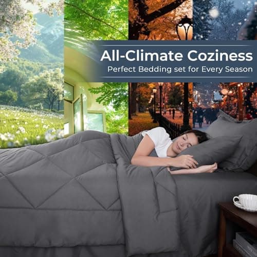 HEVUMYI 7 Pieces Queen Comforter Set, All Season Reversible Bed in a Bag Queen, Ultra Soft Queen Bedding Set with Grey Comforter, Flat Sheet, Fitted Sheet, Pillowcases, Pillow Shams, Dark Grey - Image 3