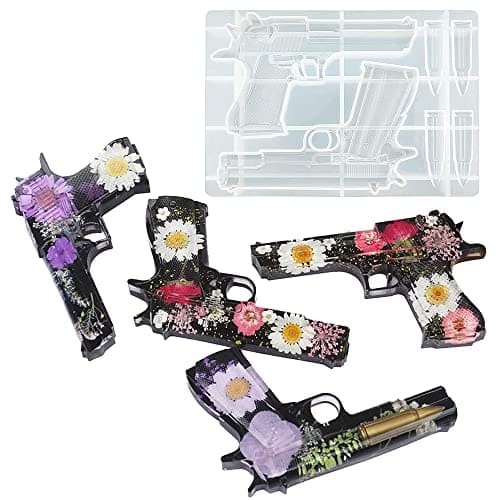 BICASUU Epoxy Resin Mould Gun Pistol Shell Bullet Silicone Casting Mold, 3D DIY Soft Clay Cake Decor Craft Candy Desserts Chocolate Tool, White - Image 3