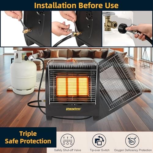 MOZODAWN Propane Heater Indoor Outdoor, 15000 BTU Portable Buddy Heater Stove with 3 Heating Modes, ODS And Tip-Over Safety Protection for Garage, Camping, Yards, Patio - B - Image 3