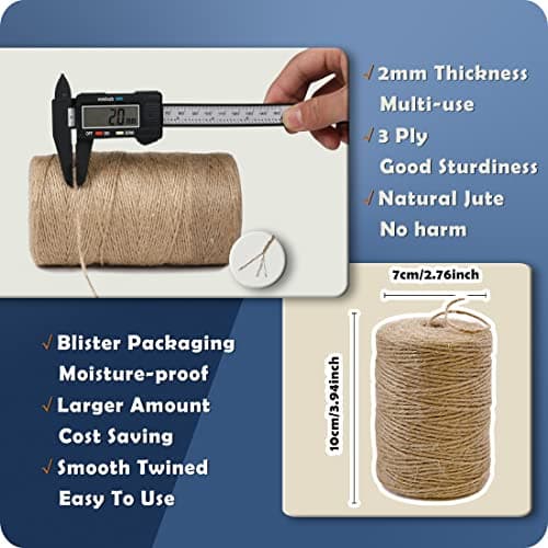 PerkHomy Natural Jute Twine 600 Feet Long Twine String for Crafts Gift Wrapping Packing Gardening Crochet Knitting Macrame Decor (Brown 2mm * 600feet) - Image 2