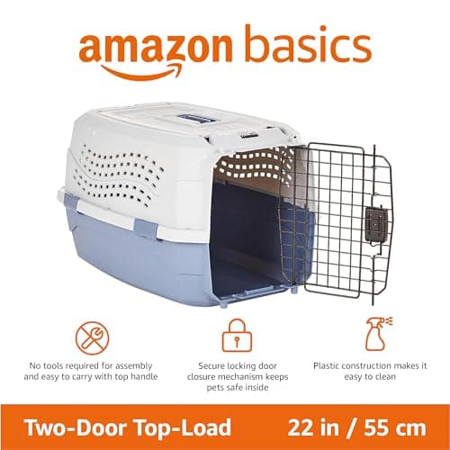 Amazon Basics 2-Door Top-Load Hard-Sided Dogs, Cats Pet Travel Carrier, Gray & Blue, 22.8"L x 15.0"W x 13.0"H - Image 2