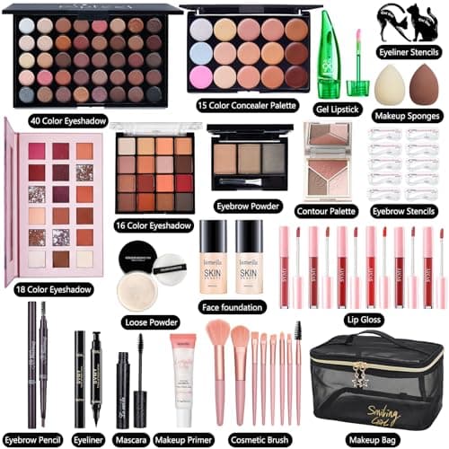 All in One Makeup Kit for Women Full Kit, Make Up Gift Set for Women, Makeup Essential Bundle Includes Foundation Face Primer Eyeshadow Contour Palette Lipstick Eyeliner Mascara Cosmetic Brush Set - Image 2