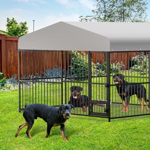10x10x6 FT Large Dog Kennel Outdoor, Heavy-Duty Outdoor Dog Cage with Lock and Waterproof Roof, Swivel Stainless Steel Feeding Bowl- Easy Assembly for Medium & Large Dogs. - Image 6