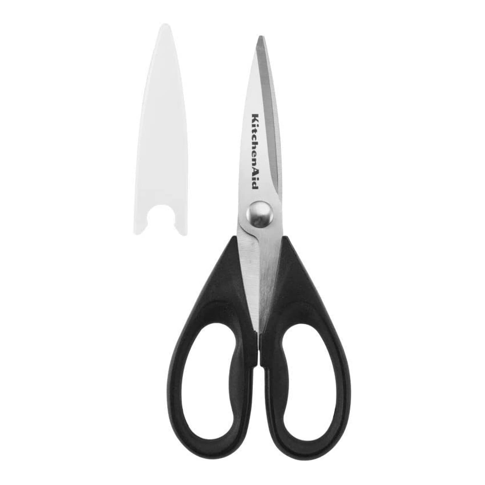 Tijeras de Cocina KitchenAid para Uso General con Funda Protectora, Tijeras de Acero Inoxidable Duraderas, Apto para Lavavajillas, Mango de Agarre Suave, 8.72 Pulgadas, Negro