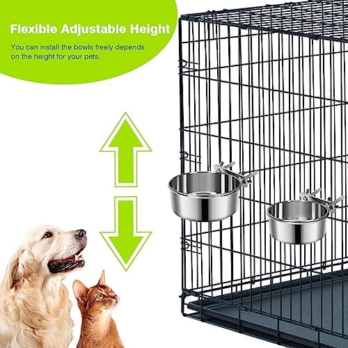 2 Pcs Small Pet Dog Food Water Bowl for Cage Stainless Steel Non-Spill Kennel Hanging Cats Pets Bowls with Clamp Holder Crate Feeder Dish for Small Dogs Pets (4.7x1.9'' & 3.9x1.7'') - Image 4