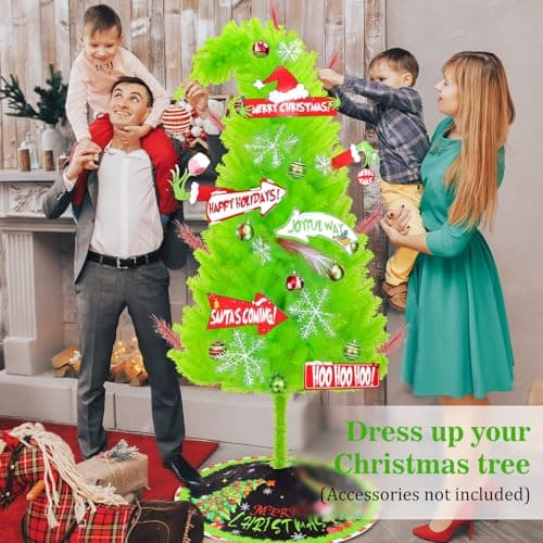 Christmas Tree 6ft, Top Curved 6ft Upright 7ft Lime Green Xmas Tree with Tree Skirt, Easy Setup Whimsical Artificial Christmas Tree for Christmas Decorations - Image 5