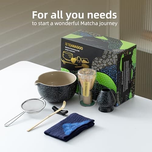 TEANAGOO Matcha Whisk Set Black,7 Pcs Matcha Set,Matcha Kit for Ceremony,Tradition Tea Set for Making Breakfast/Latte,Matcha Whisk Set with Bowl(Chawan)/Whisk and Holder,Gift for Family/Friend Charcoal Black 1 7pcs/set, Bowl with pouring spout - Image 7