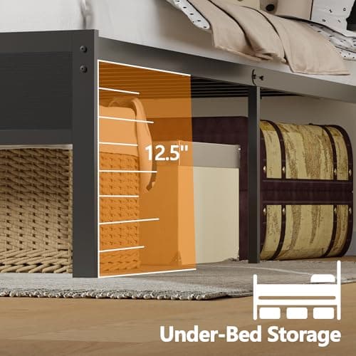 Furnulem Twin Bed Frames with Charging Station and LED Lights, Twin Size Platform Bed with Metal Slats, Wood Headboard with 2-Tier Storage Shelves, No Box Spring Needed, Black Oak - Image 2