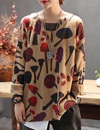 YESNO Women Sweater Graphic Oversized Pullover Sweaters Casual Loose Long Sleeve Knit Tops XL S01 CR65 - Image 2