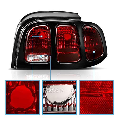 AmeriLite for 1994-1998 Ford Mustang Black Housing Dark Red OE Style Replacement Brake Tail Lights Set - Passenger and Driver Side - Image 3