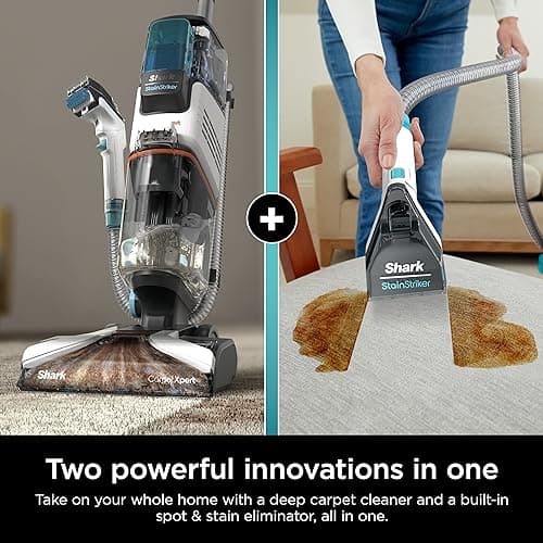 Shark CarpetXpert with StainStriker Upright Carpet, Area Rug & Upholstery Cleaner with Pet Mess Extractor Tool, Perfect for Pets, Carpet Shampooer, 3 Cleaning Tools, Cleaning Solutions, White, EX201 - Image 2
