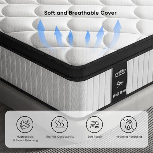 12 Inch King Size Mattress - 2025 Upgraded Hybrid Cooling Gel Memory Foam & Pocket Coils, Medium Firm Mattress in a Box for Back Neck Pain Relief, Motion Isolation, Edge Support, Breathable, White - Image 2
