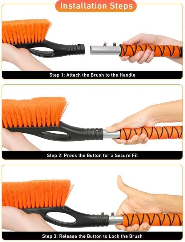 EcoNour 27" Aluminum Ice Scrapers for Car Windshield | Car Snow Scraper Window and Snow Brush with Ergonomic Foam Grip Winter Accessories (Orange) Orange 27" - Image 5