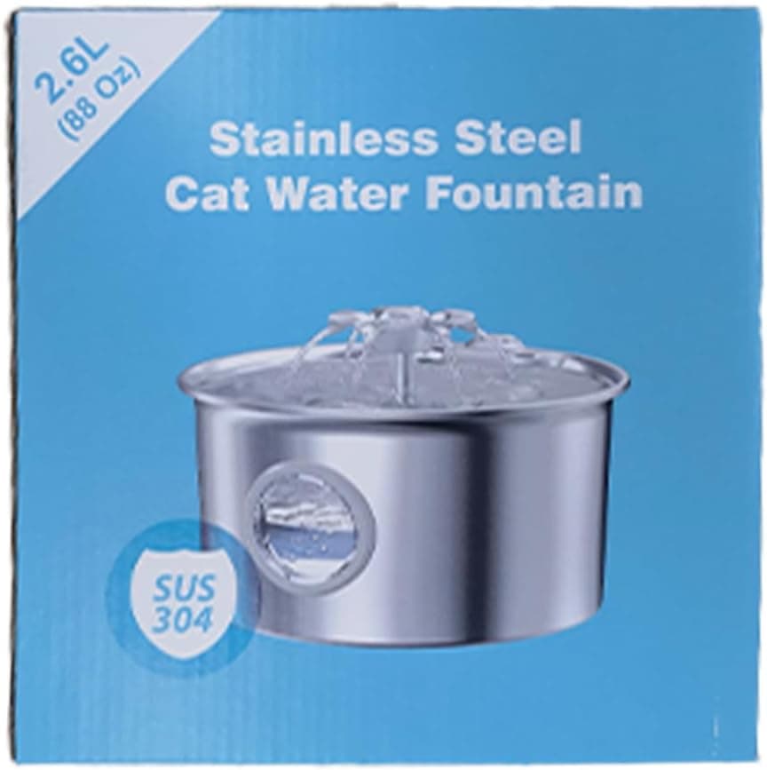 Stainless Steel Cat Water Fountain: 88oz/2.6L Ultra Quiet Pet Fountain with Flower Kitty Spout & LED Blue Light Water Dispenser with Water Level Window for Cats/Dogs Indoor (Silver) - IHOUONE cat Fountain + 1 Filters & 1 Sponges - Image 12