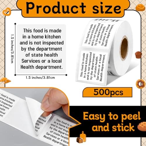 Janlaugh 500 Count Cottage Food Law Labels Stickers Made in a Home Kitchen Decal 1.5 Square Food Stickers Thermal Printed Labels for Home Kitchen - Image 2