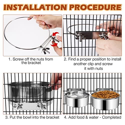 Dog Crate Water and Food Bowl, ShineMe Stainless Steel Dogs Bowls Hanging 2 Pack for Cage Crate Kennel, Spill Proof Dog Bowl for Medium and Small Sized Dogs Cats Pets (6.3 * 2.6” & 5.5 * 2.4”) - Image 2