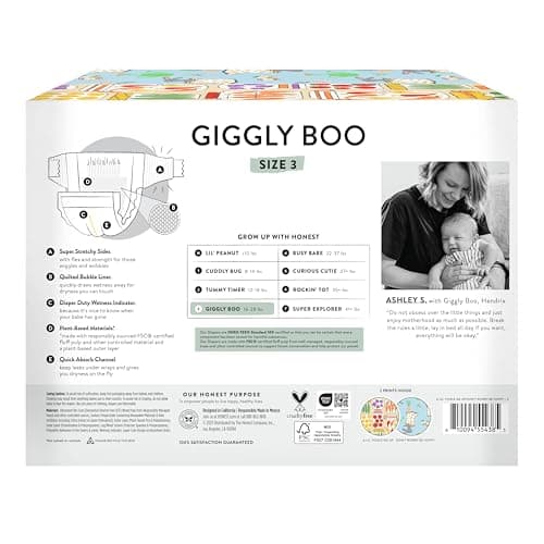 The Honest Company Clean Conscious Diapers for Sensitive Skin | Hypoallergenic, Fragrance Free | Spring '25 Limited Edition Prints | Club Box, Size 3 (16-28 lbs), 62 Count - Image 10