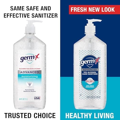 Germ-X Advanced Hand Sanitizer, Non-Drying Moisturizing Clear Gel, Instant and No Rinse Formula, Large Family Size Pump Bottle, Back to School Supplies, 34 Fl Oz (1 Liter) - Image 3