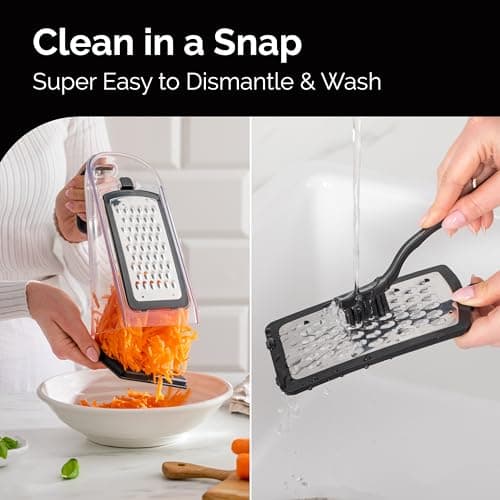 Cheese Grater with Garlic Crusher- Box Grater Vegetable Shredder with 3 Stainless Steel Blades - Graters for Kitchen- Cheese Graters with Handle - Garlic Mincer Tool and Vegetable Peeler - Image 7