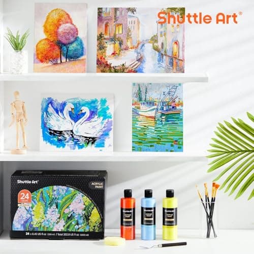 Shuttle Art Acrylic Paint, 24 Colors Acrylic Paint Bottle Set, 250ml/8.45oz Each, Rich Pigments, High Viscosity, Bulk for Artists, Beginners and Kids Painting on Rocks Crafts Canvas Wood - Image 7
