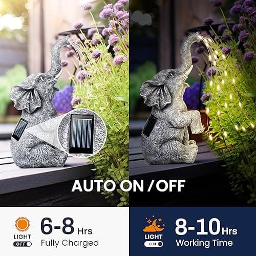 GIGALUMI Solar Garden Decor Watering Elephant Statues Outdoor, Birthday Gifts for Women Mom Grandma Senior Elder, Elephant Ornament for Balcony, Garden, Patio, Yard, Lawn (Constant Lights Only) - Image 4