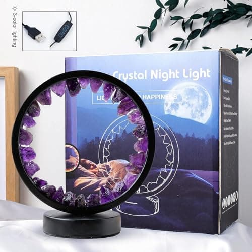 Runyangshi Amethyst Night Lamp 8.6" Natural Healing Crystal Bedside Lamp USB Port 3 Colours Dimming Mode Bedroom Lamp Suitable Night Light for Living Room Bedroom Office Home Decor Ideal Gift - Image 7