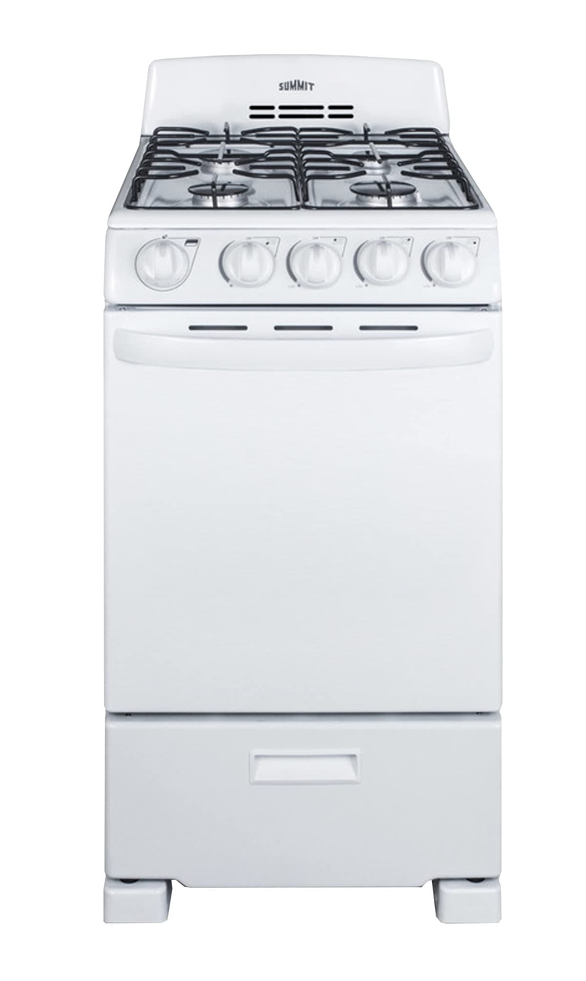 Summit 20” Inch Wide Gas Range, 4 Sealed Burners, 2.3 cu.ft. Oven (ADA Compliant) - RG200WS (White)